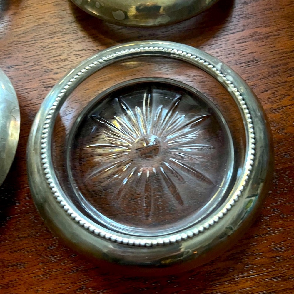 Elegant Sterling Silver and Glass Coaster Set